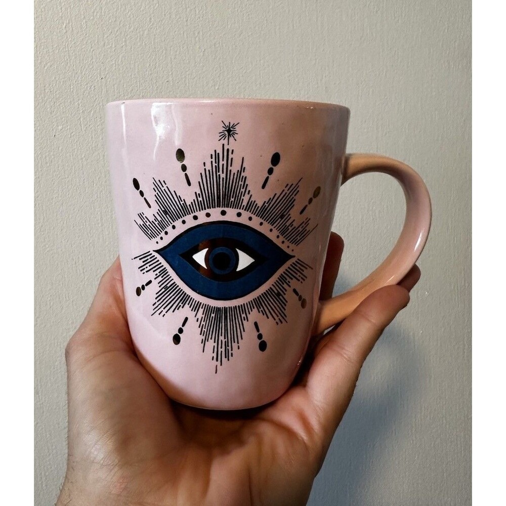 Prima Design Pink Evil Eye Coffee Mug Gold Celestial Mystic Ceramic Cup Boho
